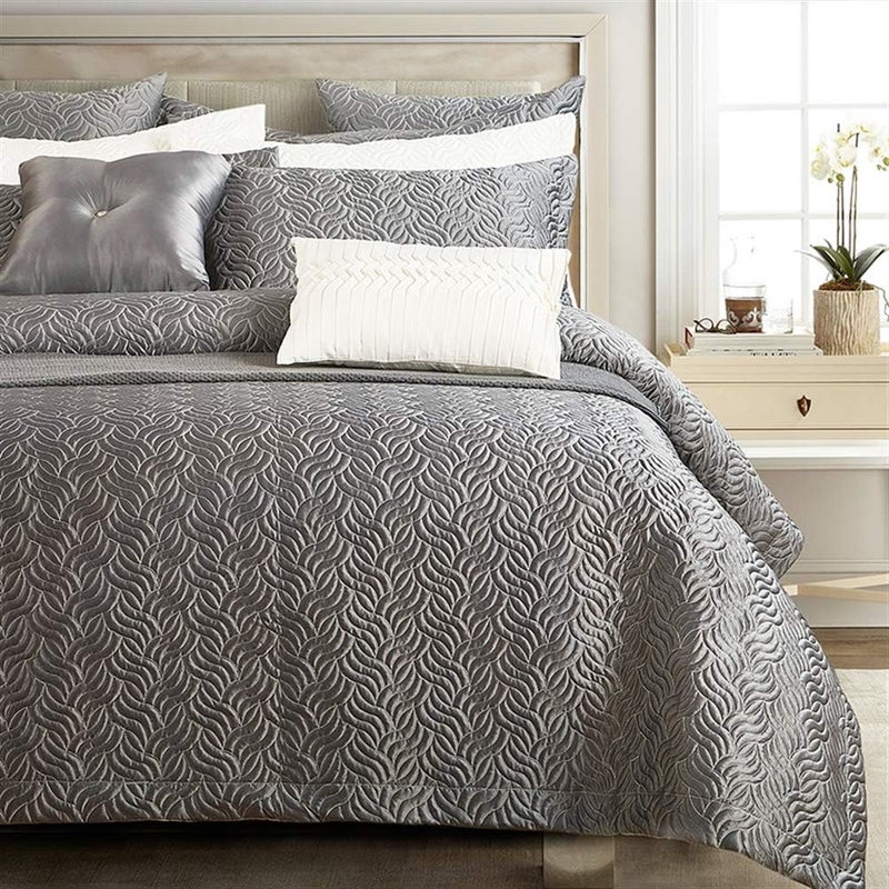 Bedspread Coverlet Set Comforter Bedding Quilt Set Grey 3-Pieces Full/Queen 78x90